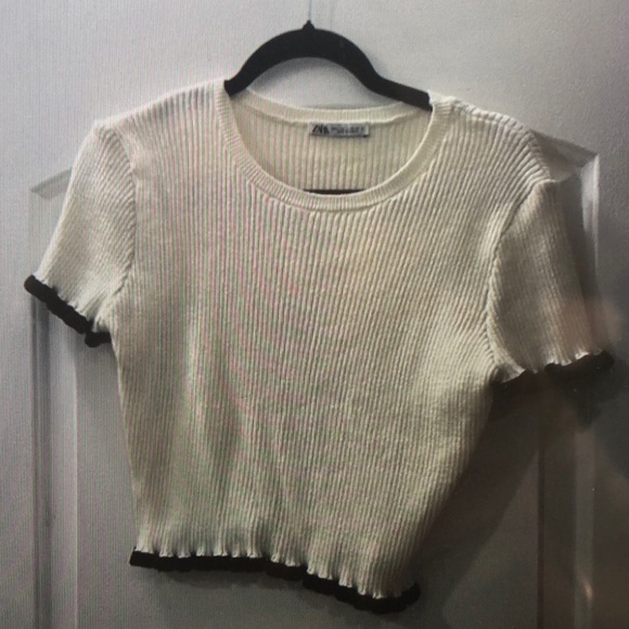 Zara Tops - Zara Cream Ribbed Crop T-Shirt Short Sleeve